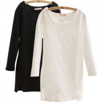 Fashion Solid Color Long Sleeve Round Neck Slim Fit Dress