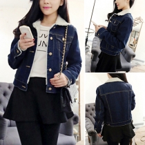 Fashion Long Sleeve Faux Cashmere Denim Short Coat