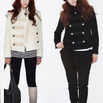 British Style Stand Collar Double-breasted Woolen Coat