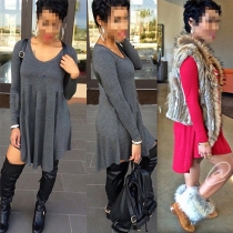 Fashion Solid Color Long Sleeve V-neck Irregular Hem Dress