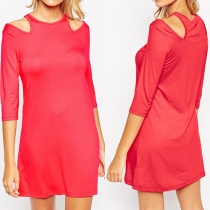 Sexy Off-shoulder 3/4 Sleeve Solid Color Dress