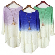 Fashion Color Gradient Dolman Sleeve High-low Hem Knit Sweater