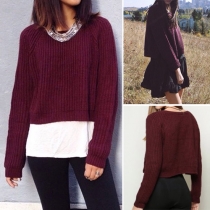 Fashion Solid Color Long Sleeve Round Neck Knit Sweater