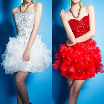 Sexy Strapless Sequin Spliced Tutu Dress