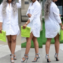 Fashion Solid Color Long Sleeve Stand Collar Shirt Dress
