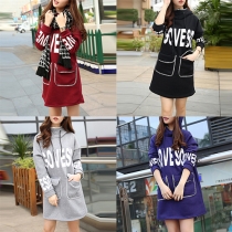 Fashion Long Sleeve Turtleneck Letters Printed Hooded Sweatshirt Dress