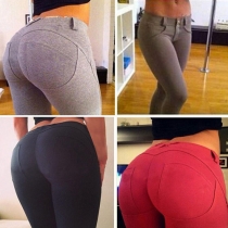 Fashion Solid Color Middle-waist Skinny Pencil Pants
