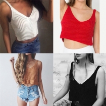 Sexy Deep V-neck Solid Color Knit Cami Tops