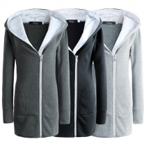 Fashion Solid Color Long Sleeve Hooded Warm Overcoat
