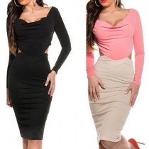 Sexy Backless Long Sleeve Round Neck Bodycon Dress