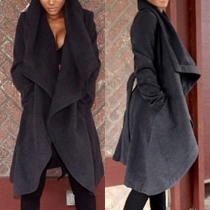 Fashion Solid Color Long Sleeve Lapel Woolen Coat