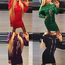 Fashion Solid Color Long Sleeve Hooded Slim Fit Dress