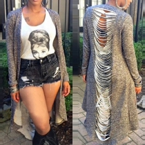 Fashion Solid Color Long Sleeve Ripped Cardigan