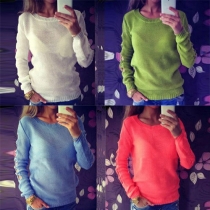 Fashion Solid Color Long Sleeve Round Neck Knit Sweater
