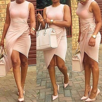 Fashion Solid Color Sleeveless Round Neck Irregular Hem Sheath Dress