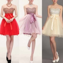 Sexy Strapless Sequin Spliced High Waist Party Dress