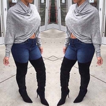 Fashion Solid Color Dolman Sleeve Cowl Neck Loose Tops