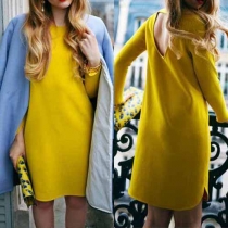 Sexy Backless Long Sleeve Round Neck Shift Dress