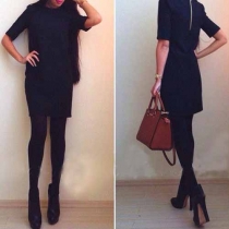 OL Style Short Sleeve Round Neck Slim Fit Dress