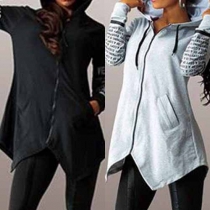 Fashion Long Sleeve Irregular Hem Printed Hooded Coat