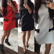 Fashion 3/4 Sleeve Round Neck Bowknot Dress