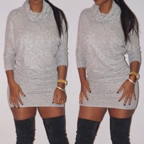 Fashion Solid Color Long Sleeve Cowl Neck Slim Fit Dress