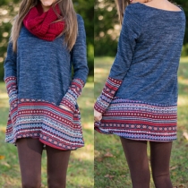 Fashion Long Sleeve Round Neck Printed Spliced T-shirt