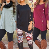 Fashion Solid Color Long Sleeve irregular Hem T-shirt
