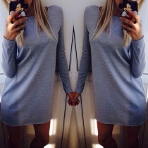 Fashion Solid Color Long Sleeve Round Neck T-shirt Dress