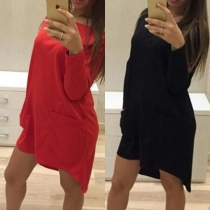Sexy Slash Neck Long Sleeve Solid Color Loose Dress