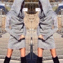 Fashion Solid Color Long Sleeve Slim Fit Hooded Dress
