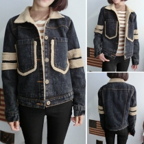 Fashion Long Sleeve Faux Cashmere Lapel Denim Coat