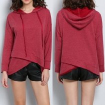 Fashion Solid Color Long Sleeve Irregular Hem Hoodies