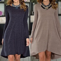 Fashion Solid Color Long Sleeve Round Neck Loose Dress