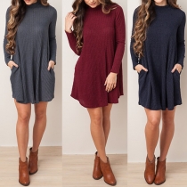 Fashion Solid Color Long Sleeve Round Neck Loose Dress