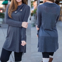 Fashion Solid Color Long Sleeve High-low Hem Loose Dress