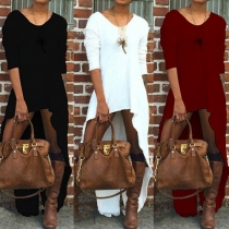 Fashion Solid Color Long Sleeve V-neck Irregular Hem Dress