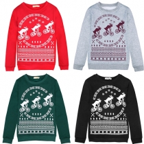 Fashion Long Sleeve Round Neck Elk Printed Sweatshirt