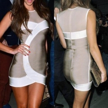 Fashion Contrast Color Sleeveless Round Neck Bodycon Dress