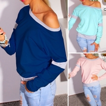Fashion Contrast Color Long Sleeve Round Neck Sweatshirt