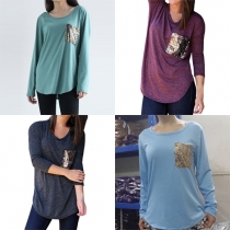 Fashion Long Sleeve Round Neck Irregular Hem T-shirt