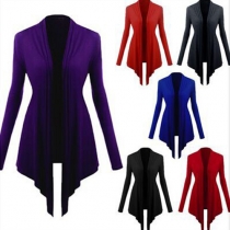 Fashion Solid Color Long Sleeve Irregular Hem Cardigan