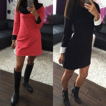 Fashion Contrast Color Long Sleeve Cowl Neck Slim Fit Dress