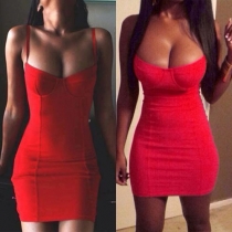 Sexy Low-cut Backless Solid Color Slim Fit Sling Dress