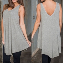 Sexy Backless V-neck Sleeveless Irregular Hem Loose Dress