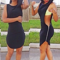 Sexy Hollow Out Sleeveless Round Neck Irregular Hem Dress