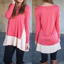 Fashion Contrast Color Long Sleeve Round Neck Loose Dress