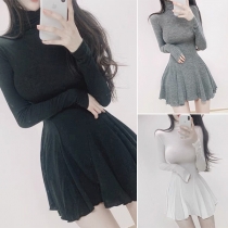 Fashion Solid Color Round Neck Half Sleeve Dress