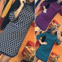 Fashion 3/4 Sleeve Round Neck Slim Fit Printed Dress
