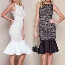 Fashion Sleeveless Round Neck Fishtail Hem Lace Party Dress